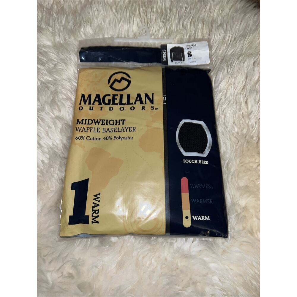 New Magellan Outdoors Black Mens Waffle Baselayer Midweight Small Top New Pack